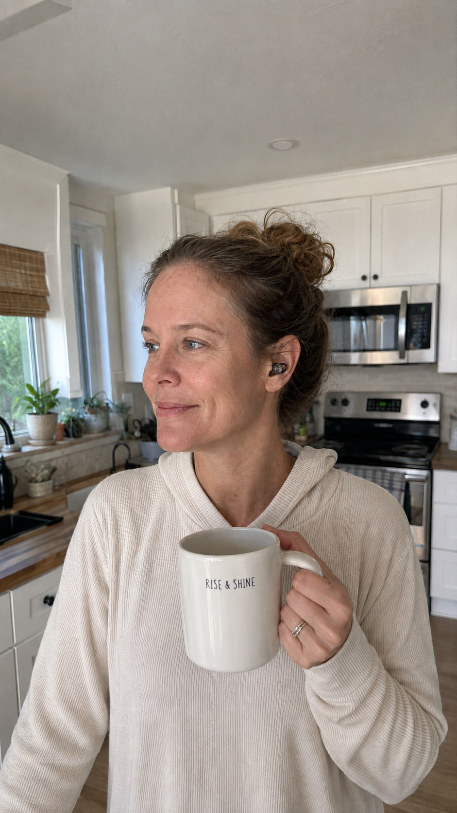 Quieter Mornings at Home — Keep household noise in the background while you ease into the day.